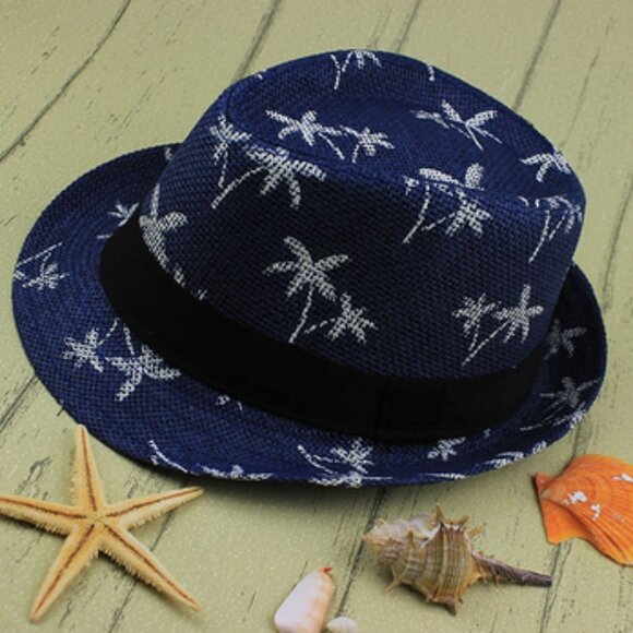 Coconut Tree Printed Straw Sun Hat - Picture 1 of 2